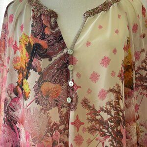 Fig & Flower Sheer Boho Floral Blouse